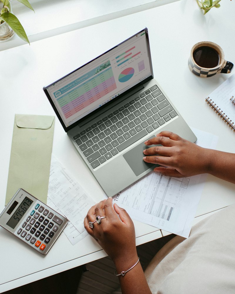 Empreendedor organizando as finanças do negócio no computador